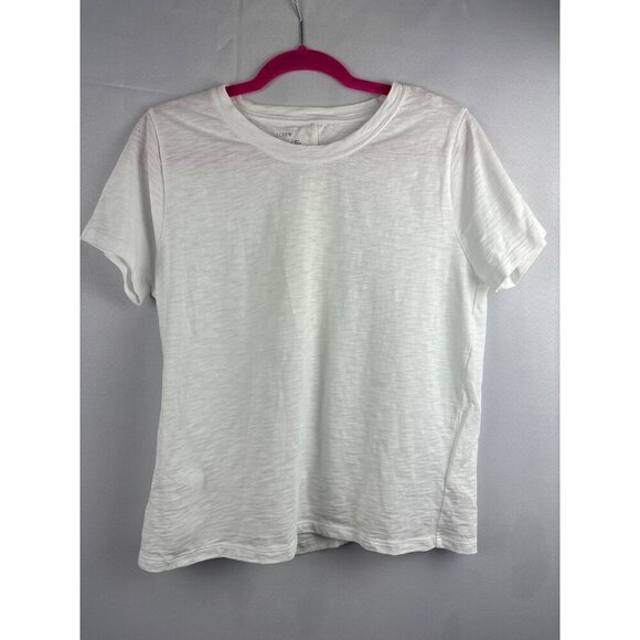 J.Crew White Girlfriend Tee Size L 100% Cotton Made In Philippines - Picture 1 of 4